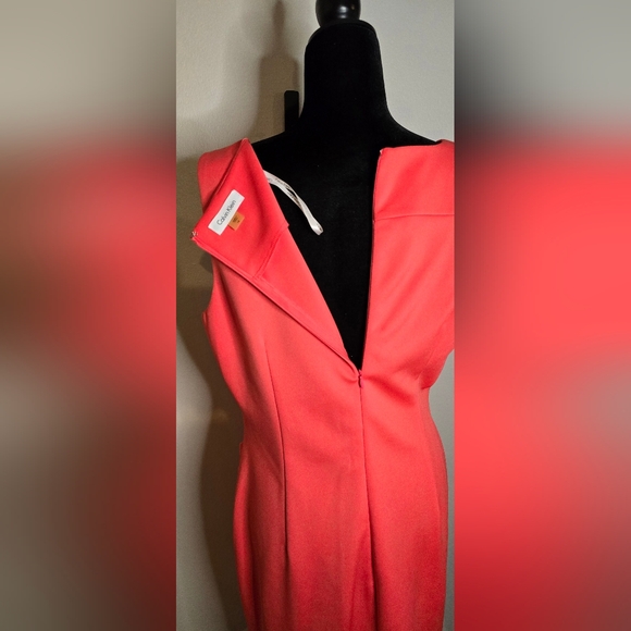 Calvin Klein Coral Mid-length Sunburst Pleat Sleevless Size 14 - Picture 6 of 10